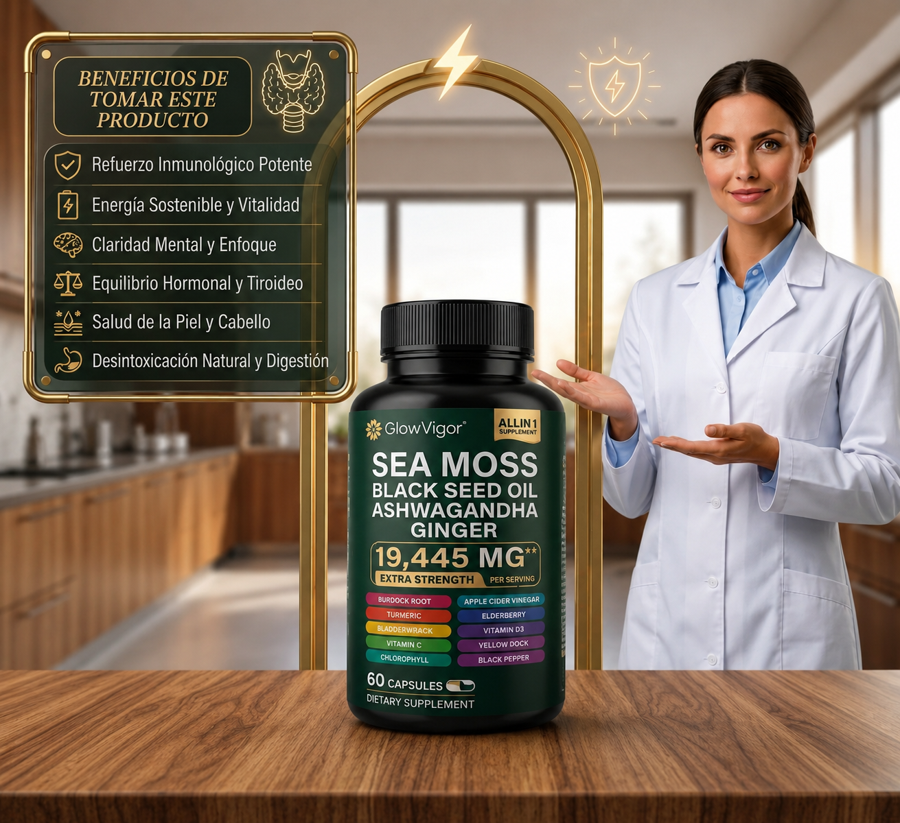 GlowVigor Sea Moss + Black Seed Oil + Ashwagandha + Ginger Fórmula Premium