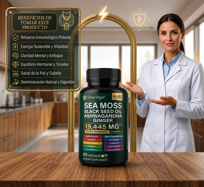 GlowVigor Sea Moss + Black Seed Oil + Ashwagandha + Ginger Fórmula Premium