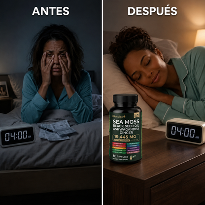 GlowVigor Sea Moss + Black Seed Oil + Ashwagandha + Ginger Fórmula Premium